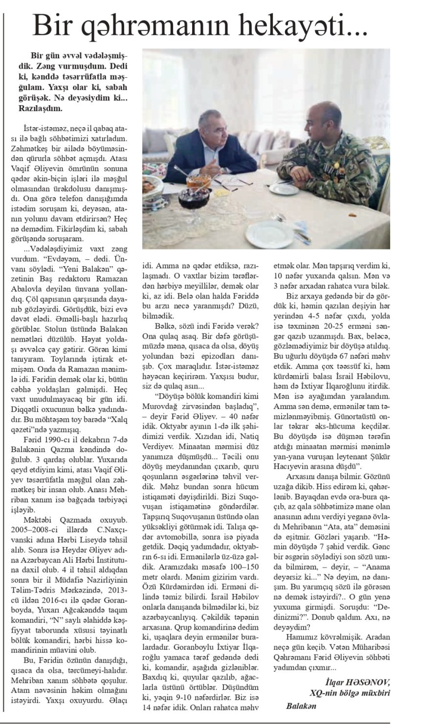 🕊️ Qəhrəmanlıq qələmin gücü ilə yaşayır Xalq Balakəndən yazır