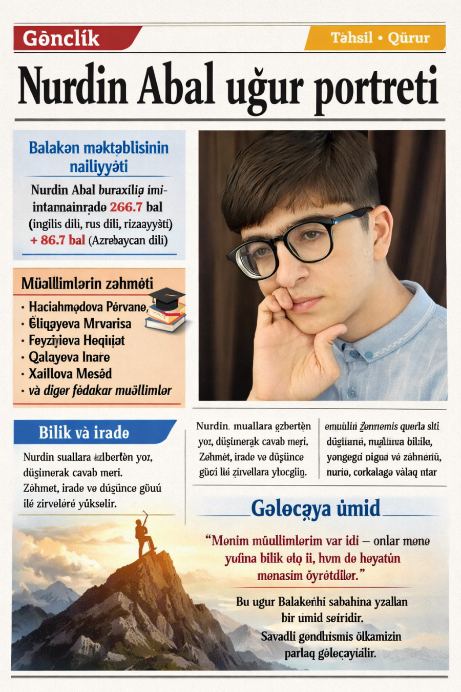 Balakən məktəblisinin uğuru: Nurdin Abalın parlaq nəticələri Nurdin Abal